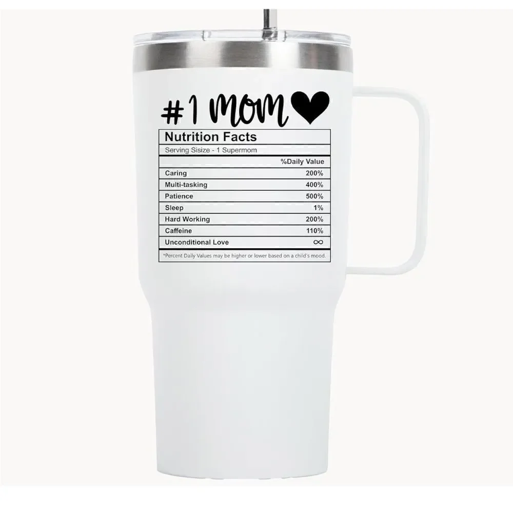 Sandjest Mom Nutrition Facts 20 oz Stainless Steel Tumbler. NWT. Giftable